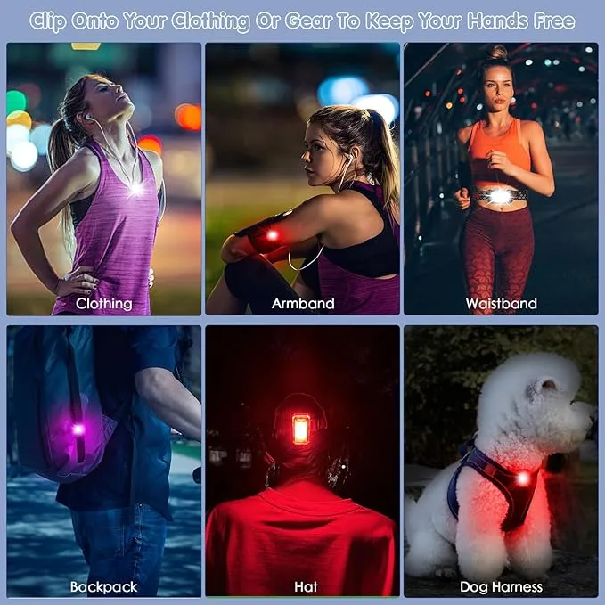 1797 Running Lights for Runners 2 Pack Clip On Flashlight Night Safety Hands Free Headlamp Running Gear Accessories Jogging Walking Dog Camping Hiking Rechargeable USB