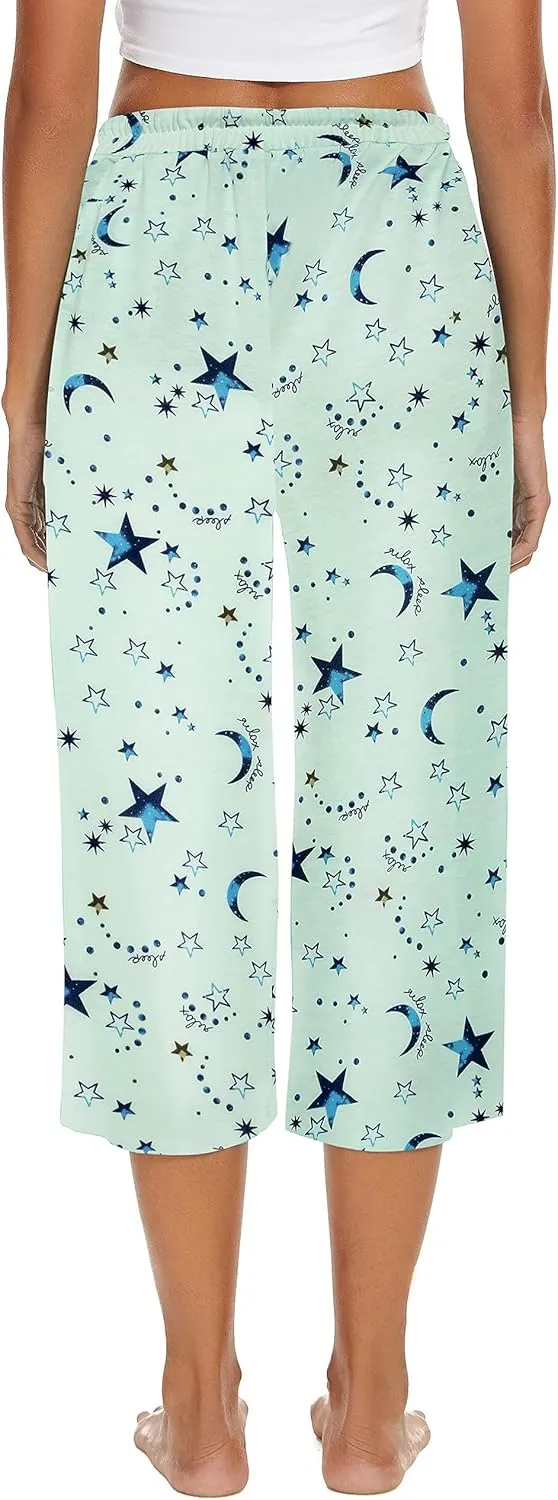 2 Pack Womens Pajama Pants Capri Sleep Lounge Pants Drawstring Pj Bottoms with Pockets