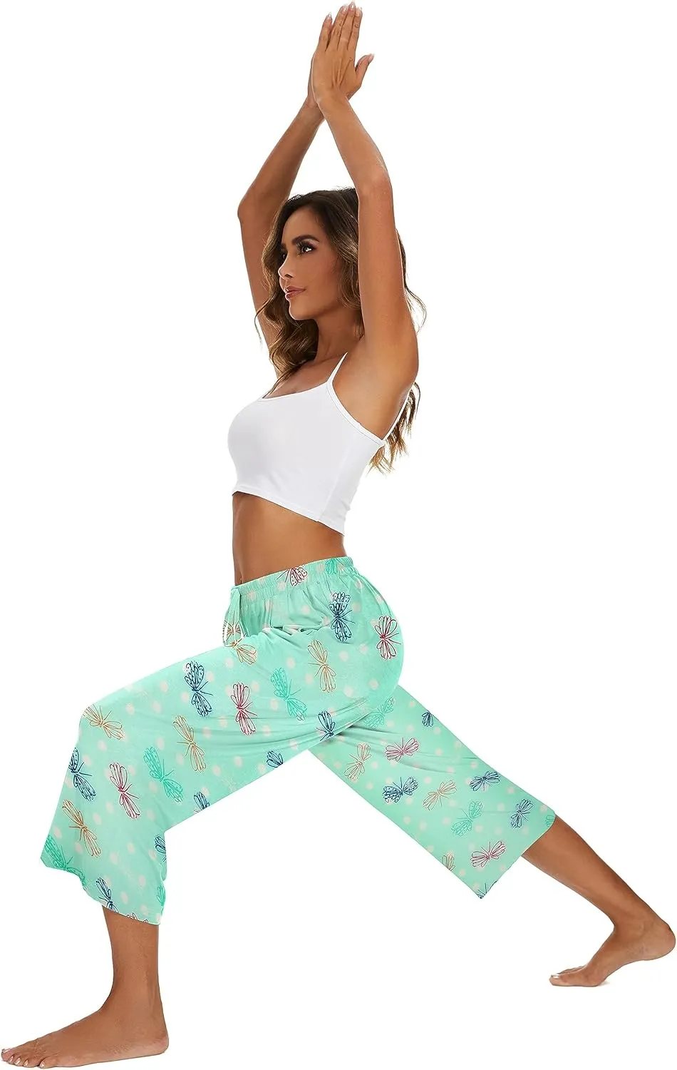 2 Pack Womens Pajama Pants Capri Sleep Lounge Pants Drawstring Pj Bottoms with Pockets