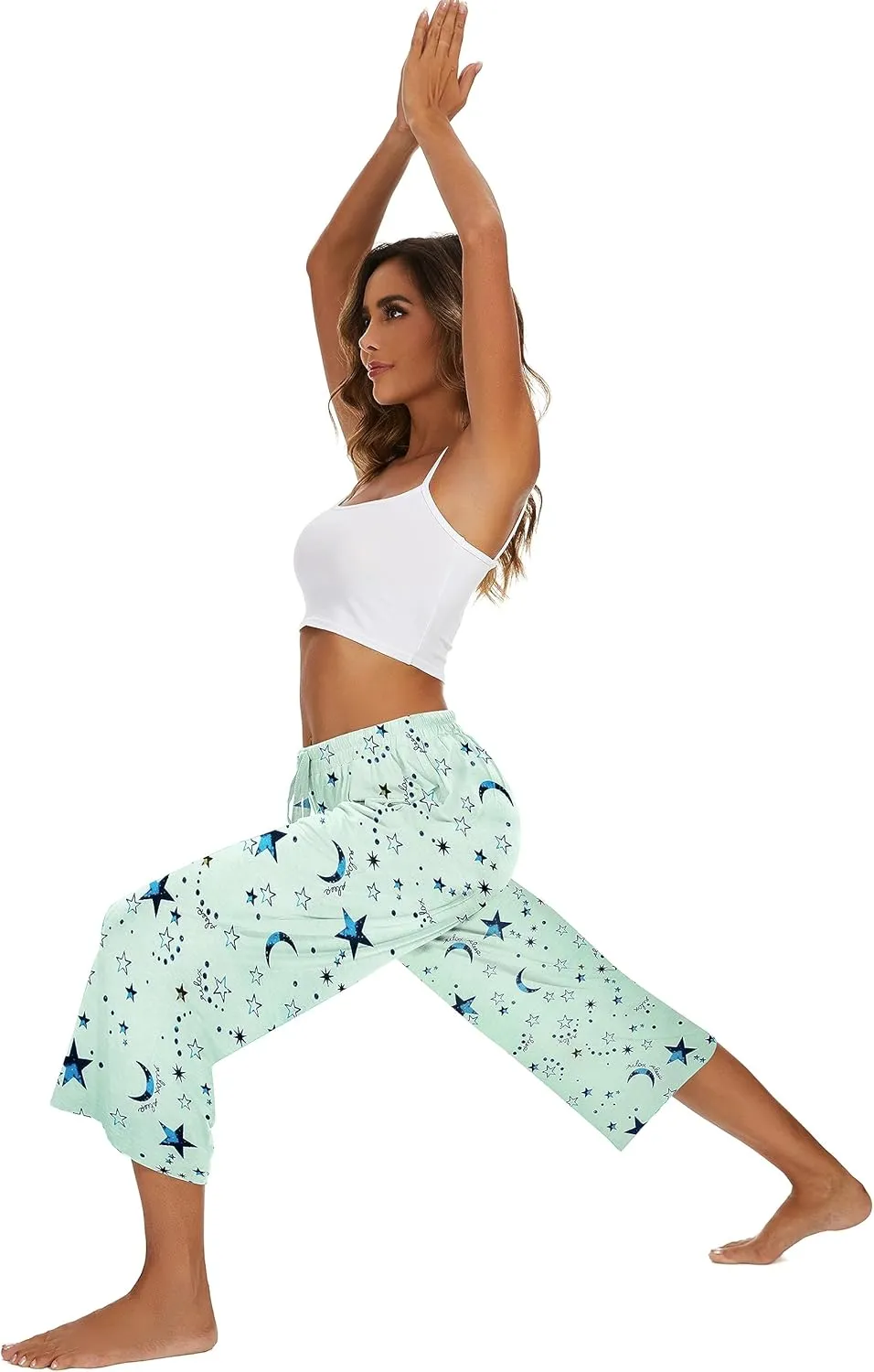 2 Pack Womens Pajama Pants Capri Sleep Lounge Pants Drawstring Pj Bottoms with Pockets
