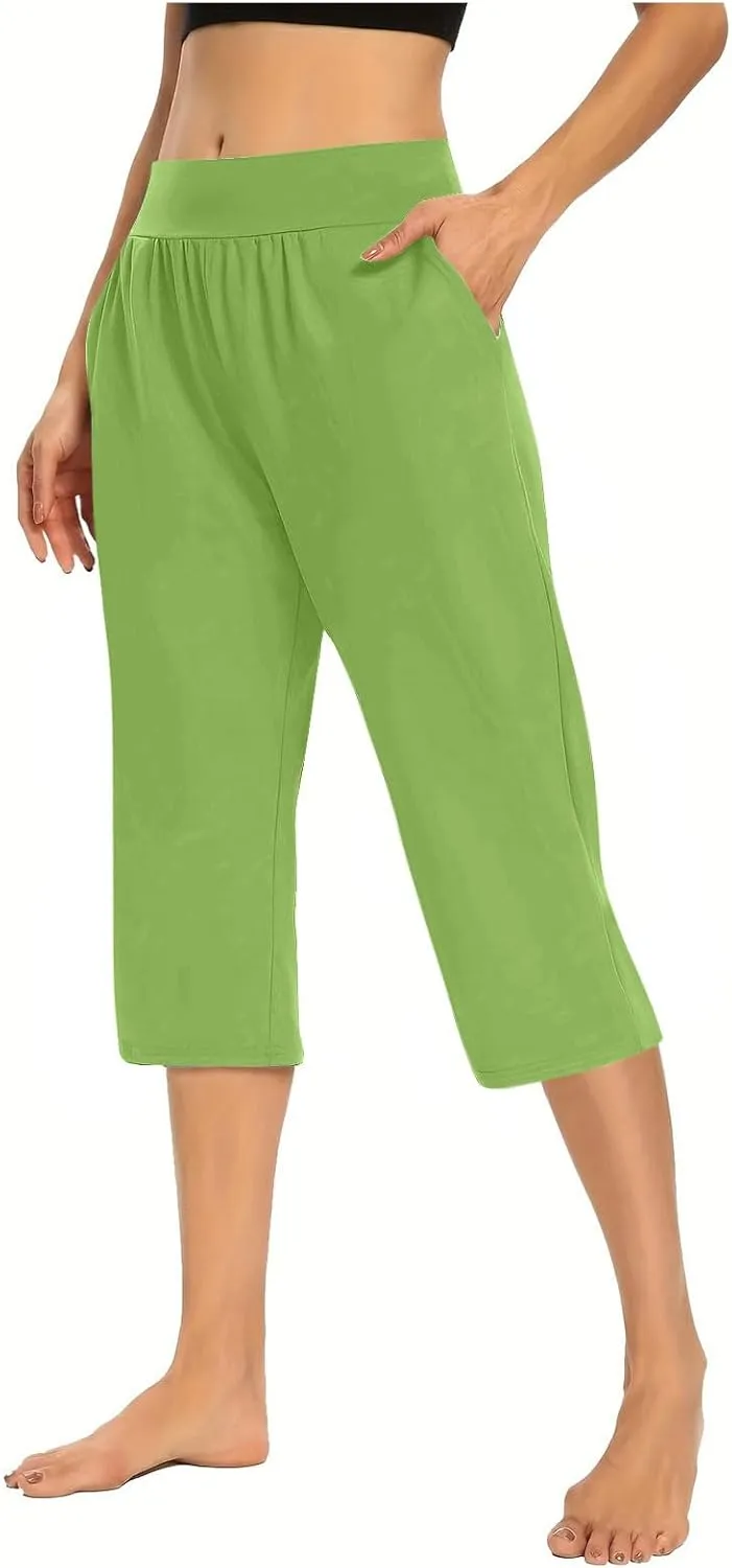2024 Capris Pants for Women Summer Casual High Wasit Capri Yoga Pants Comfy Stretchy Cropped Lounge Pants with Pocket