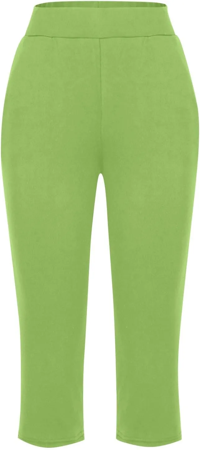 2024 Capris Pants for Women Summer Casual High Wasit Capri Yoga Pants Comfy Stretchy Cropped Lounge Pants with Pocket