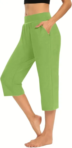 2024 Capris Pants for Women Summer Casual High Wasit Capri Yoga Pants Comfy Stretchy Cropped Lounge Pants with Pocket