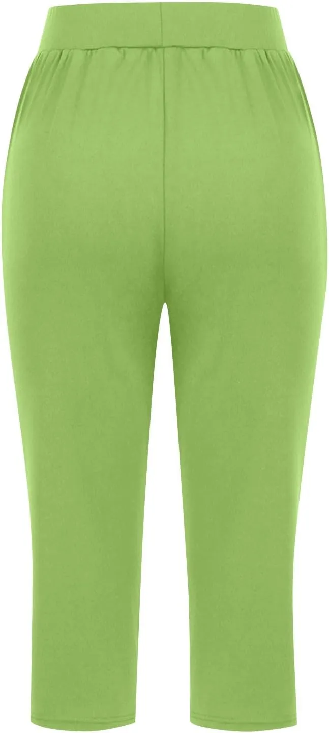 2024 Capris Pants for Women Summer Casual High Wasit Capri Yoga Pants Comfy Stretchy Cropped Lounge Pants with Pocket