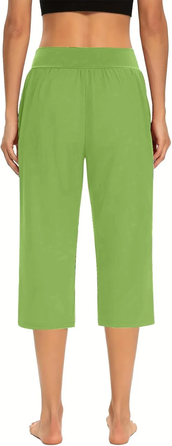 2024 Capris Pants for Women Summer Casual High Wasit Capri Yoga Pants Comfy Stretchy Cropped Lounge Pants with Pocket