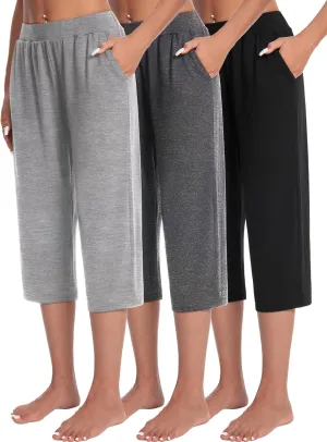 3 Pack Capri Pants for Women Loose Lounge Cropped Sweatpants Joggers Yoga Casual Workout Pants with Pockets