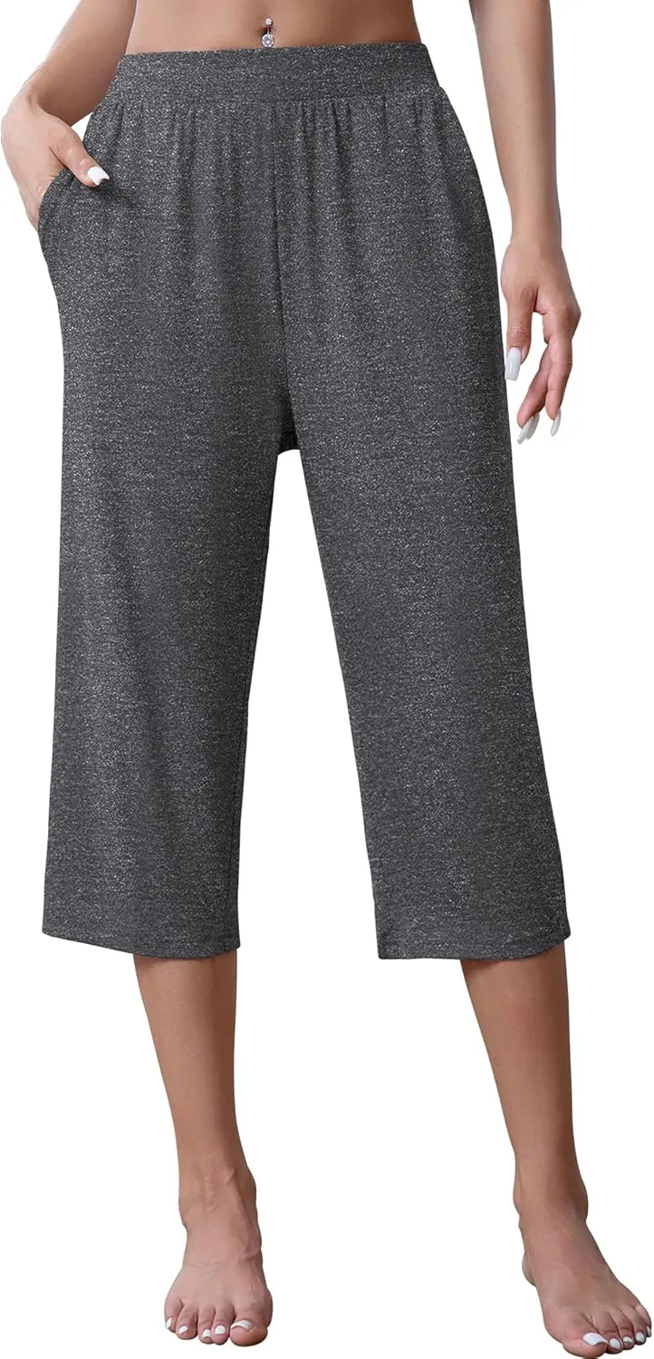 3 Pack Capri Pants for Women Loose Lounge Cropped Sweatpants Joggers Yoga Casual Workout Pants with Pockets