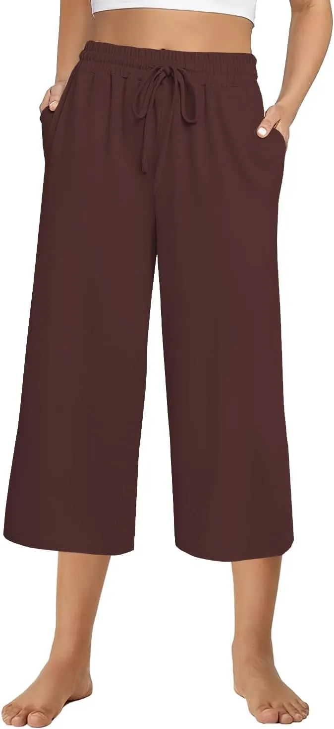3 PACK Womens Capri Pants Loose Yoga Pants Wide Leg Drawstring Comfy Lounge Pajama Capris Loose Sweatpants with Pocket