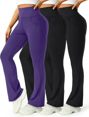 3 Packs Womens High Waist Flare Pants-Flare Yoga PantsYoga Pants with Pockets - High Waist and Wide Leg