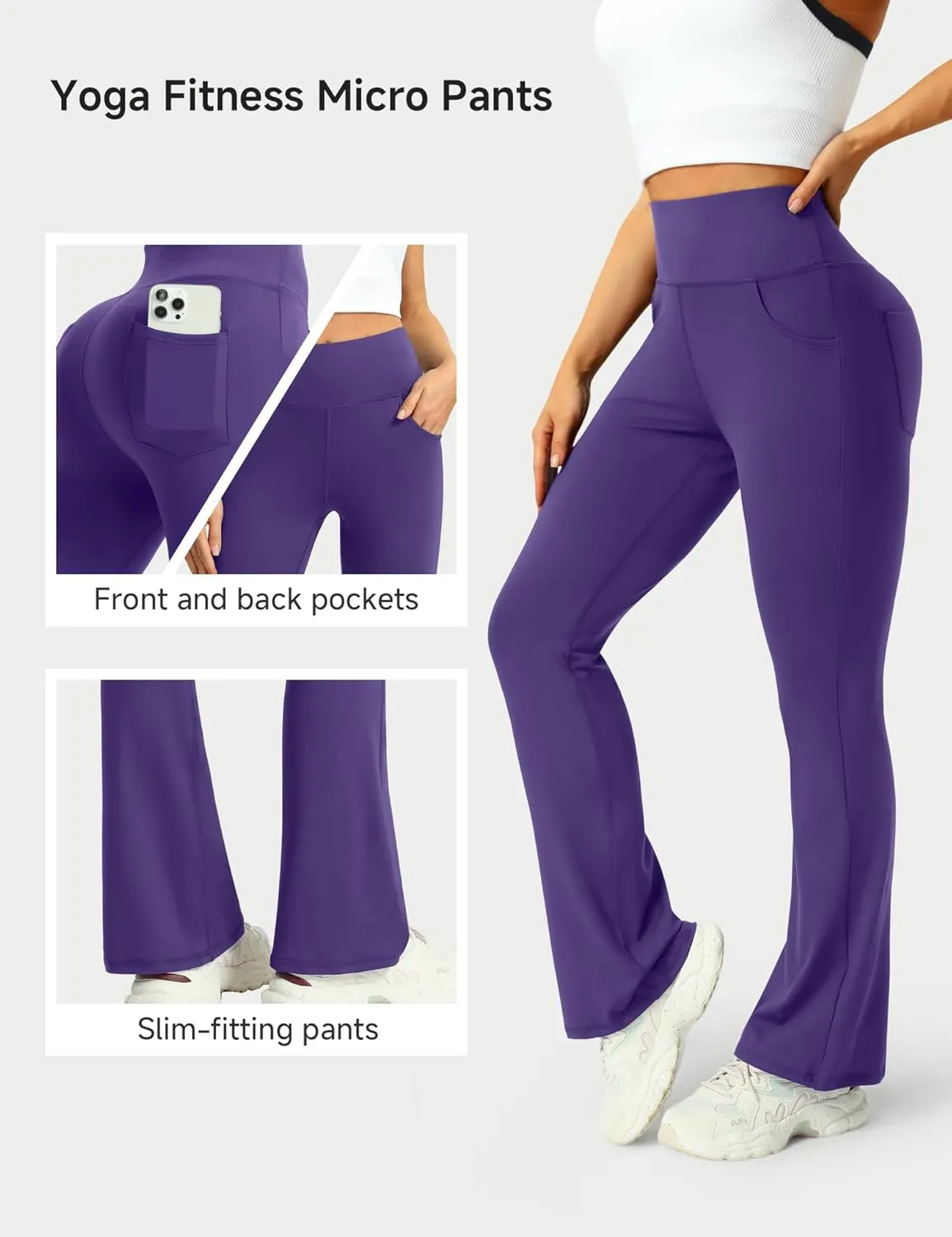3 Packs Womens High Waist Flare Pants-Flare Yoga PantsYoga Pants with Pockets - High Waist and Wide Leg