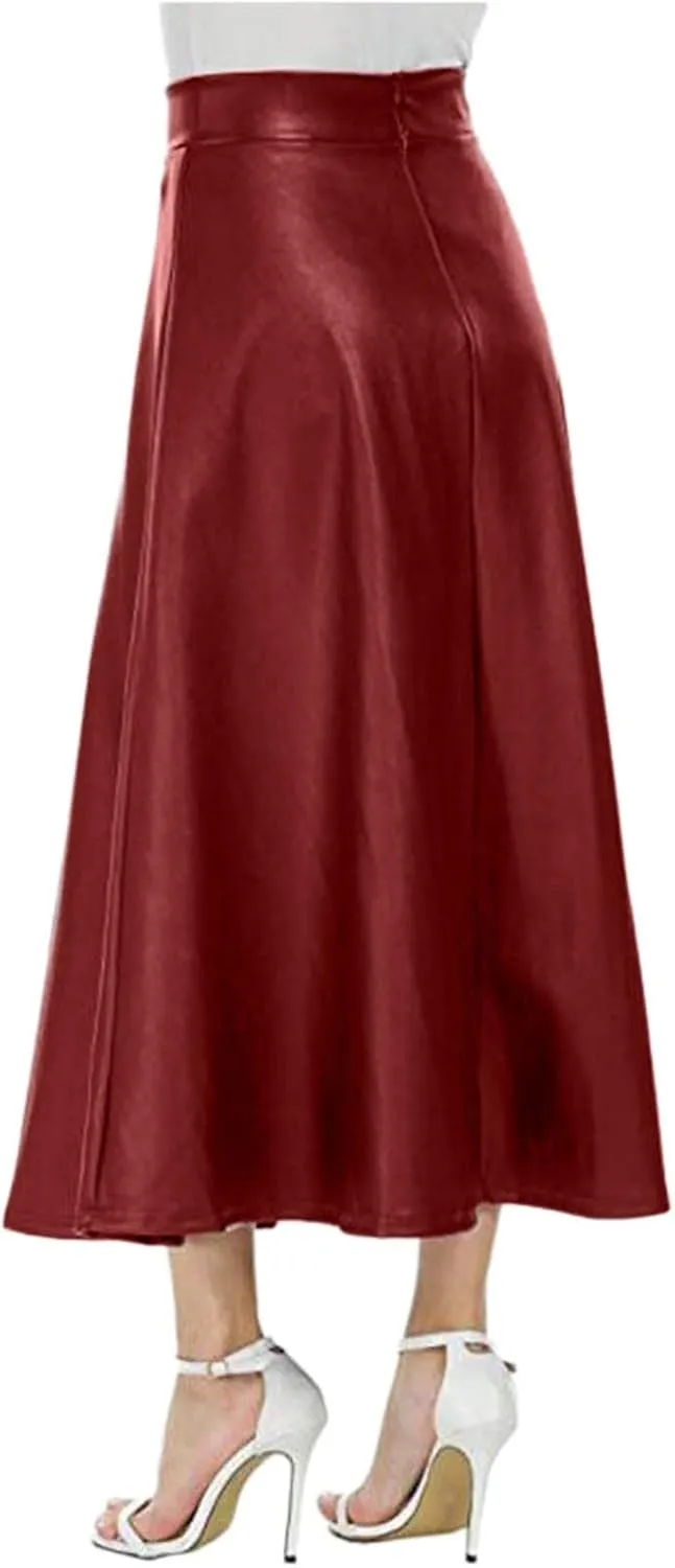 A Long Line Solid Faux Skirt Leather Waist Womens Color High Skirts Skirt Jean Patched Skirt