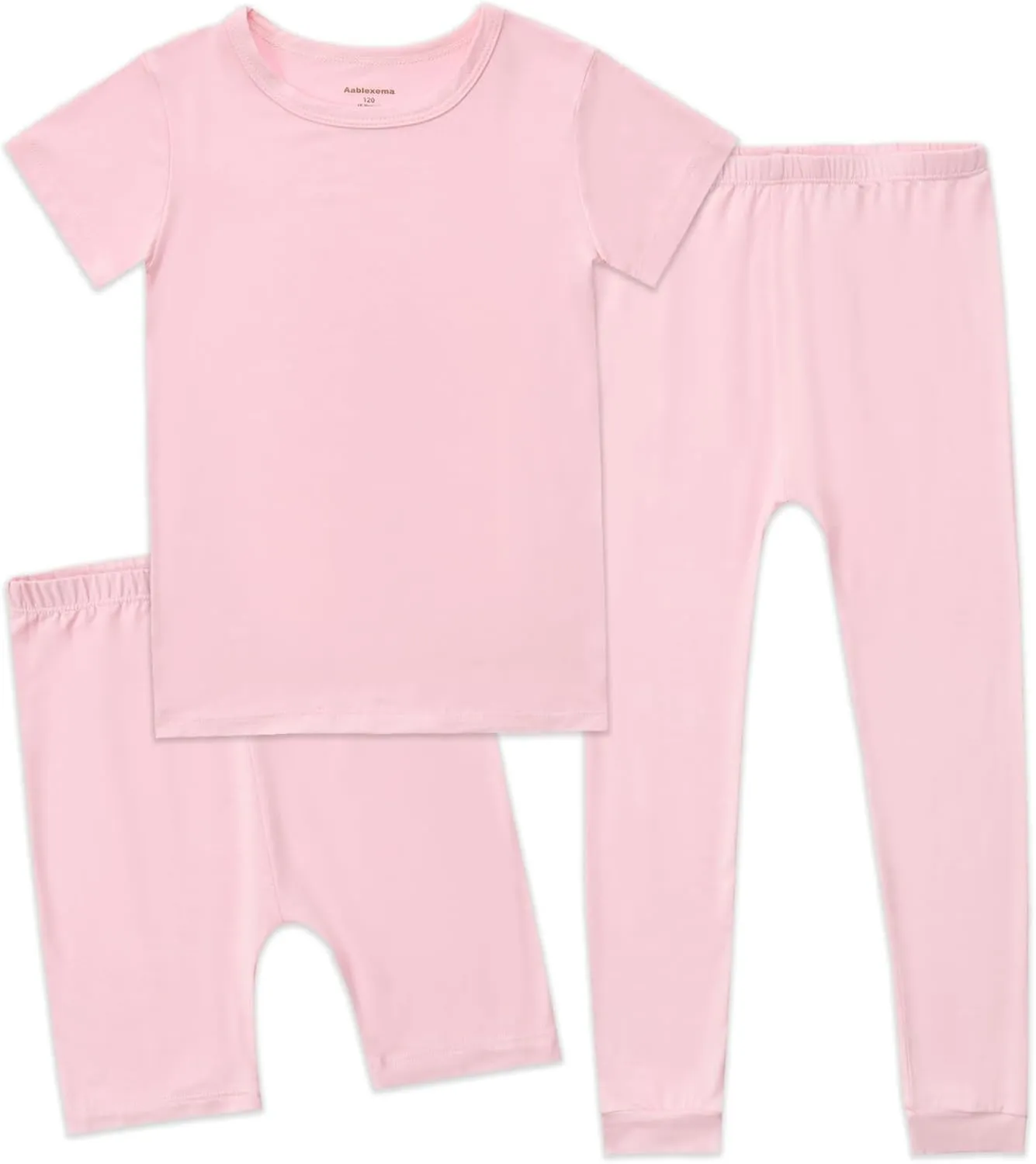 Aablexema Kids Pajamas Set Rayon, 3Pcs Unisex Toddler Short Shirt and Pants Set Snug Fit Sleepwear Pjs 1-6 Years
