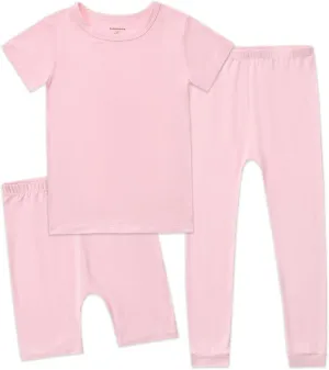 Aablexema Kids Pajamas Set Rayon, 3Pcs Unisex Toddler Short Shirt and Pants Set Snug Fit Sleepwear Pjs 1-6 Years