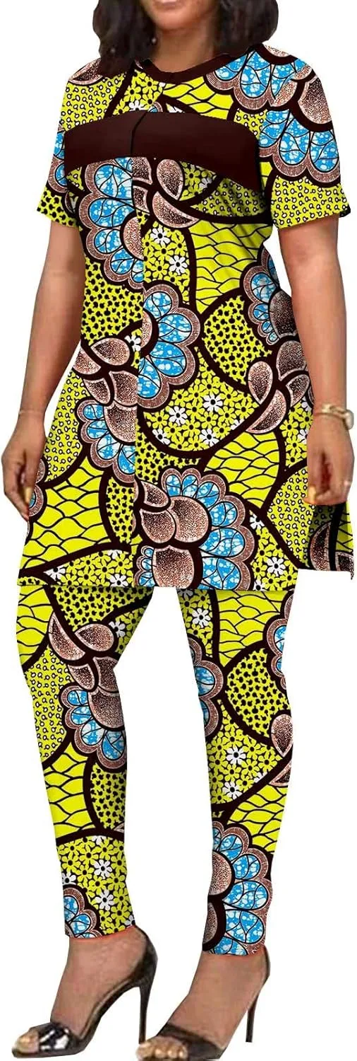 African Clothing for Women Short Sleeve Shirt and Print Pants 2 Piece Set Tracksuit Plus Size Dashiki Casual Outfit