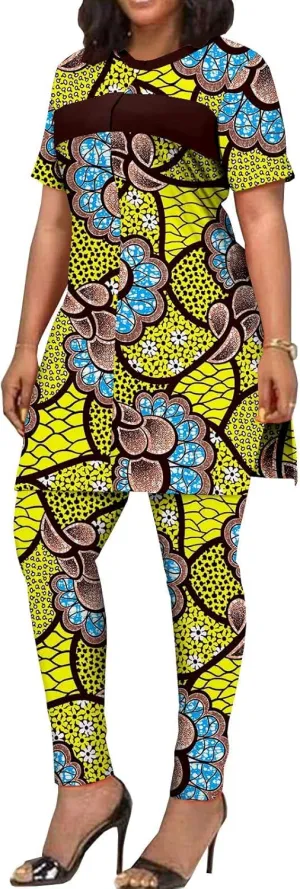 African Clothing for Women Short Sleeve Shirt and Print Pants 2 Piece Set Tracksuit Plus Size Dashiki Casual Outfit