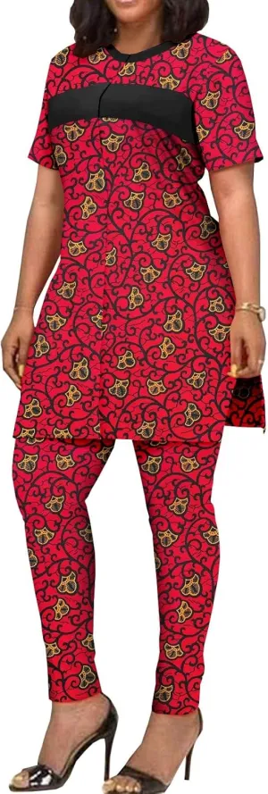 African Clothing for Women Short Sleeve Shirt and Print Pants 2 Piece Set Tracksuit Plus Size Dashiki Casual Outfit