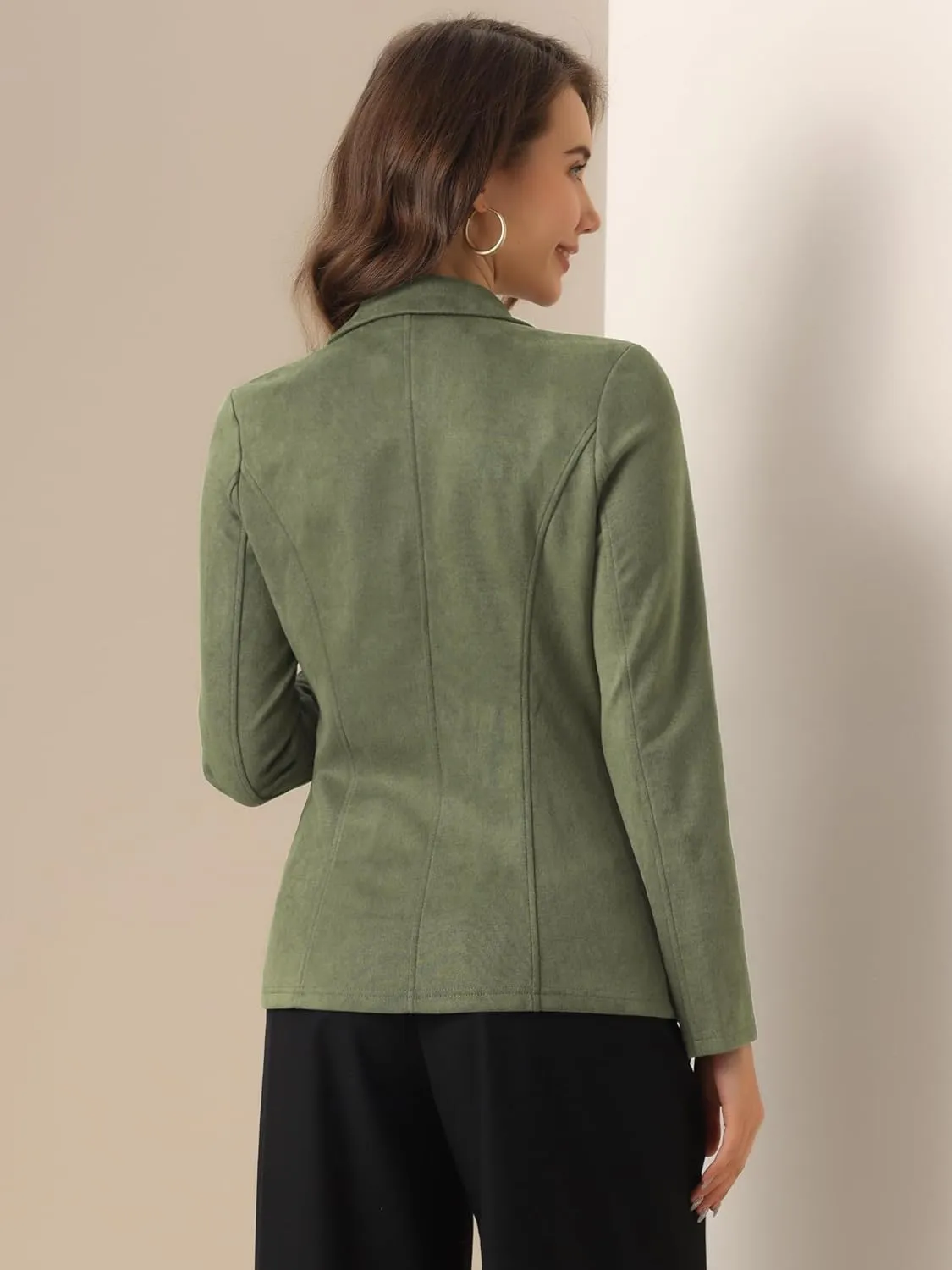 Allegra K Faux Suede Casual Blazer for Women's Lapel Collar Long Sleeve Work Office Jacket