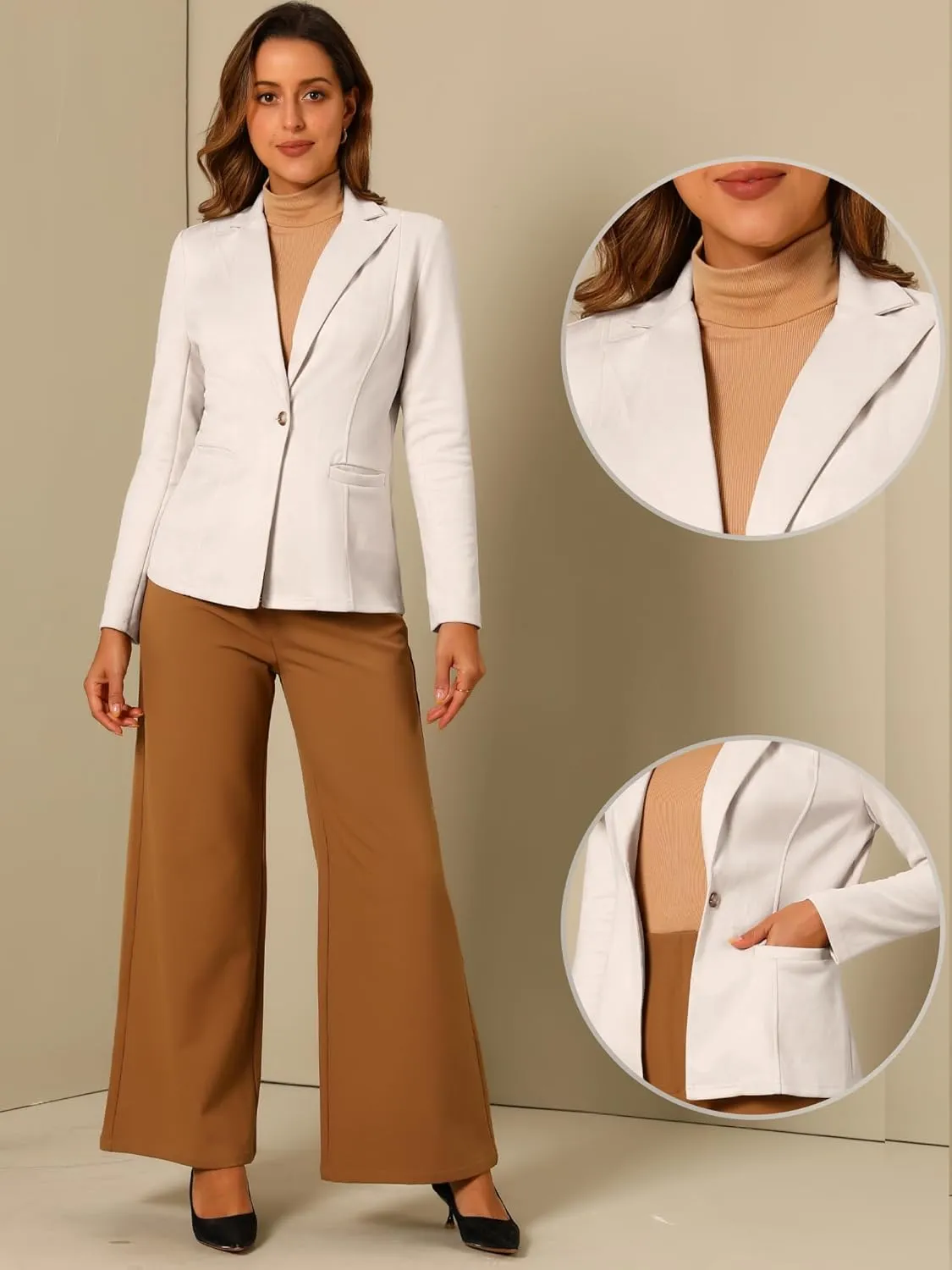 Allegra K Faux Suede Casual Blazer for Women's Lapel Collar Long Sleeve Work Office Jacket