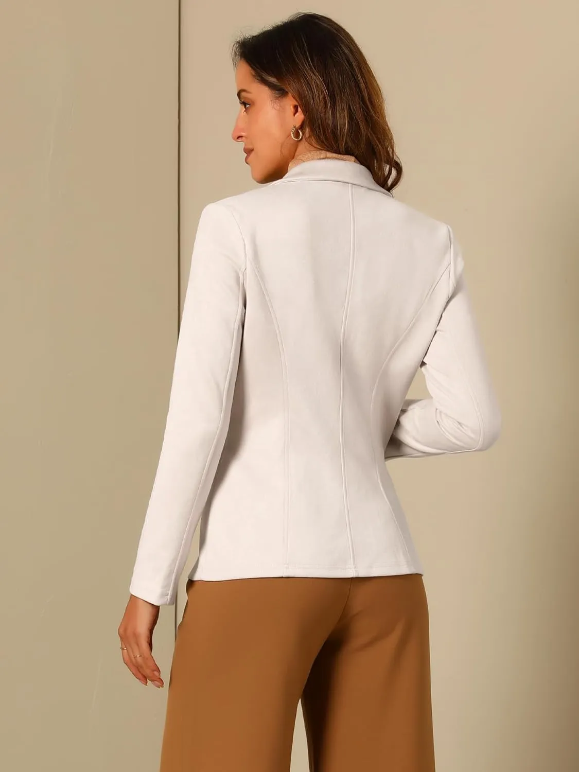 Allegra K Faux Suede Casual Blazer for Women's Lapel Collar Long Sleeve Work Office Jacket