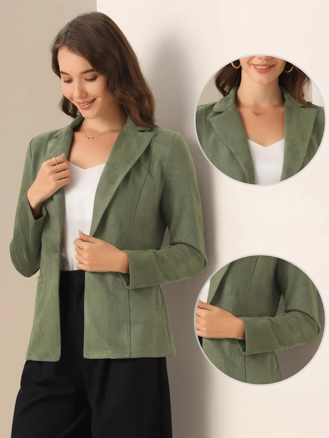 Allegra K Faux Suede Casual Blazer for Women's Lapel Collar Long Sleeve Work Office Jacket