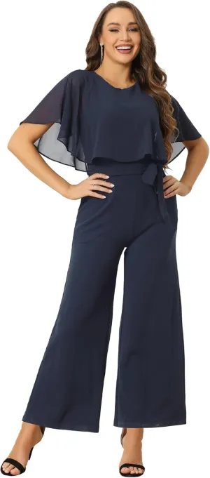 Allegra K Ruffle Sleeve Jumpsuit for Women's Dressy Casual Tie Waist Wide Leg Pants One Piece Outfits