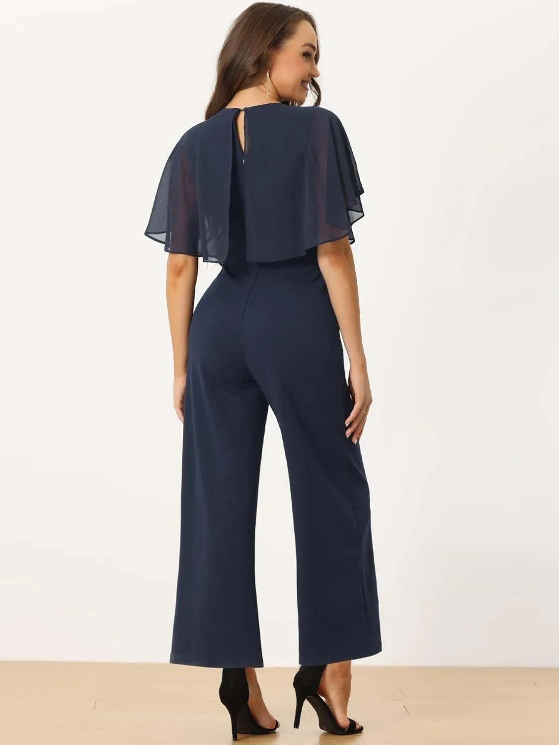 Allegra K Ruffle Sleeve Jumpsuit for Women's Dressy Casual Tie Waist Wide Leg Pants One Piece Outfits