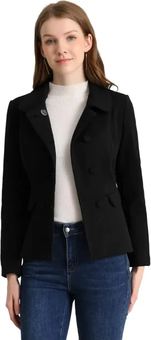 Allegra K Women's Peter Pan Collar Peacoat Double Breasted Short Coat