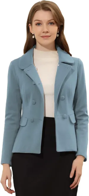 Allegra K Women's Peter Pan Collar Peacoat Double Breasted Short Coat