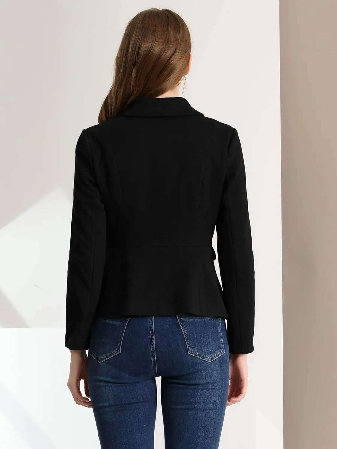 Allegra K Women's Peter Pan Collar Peacoat Double Breasted Short Coat