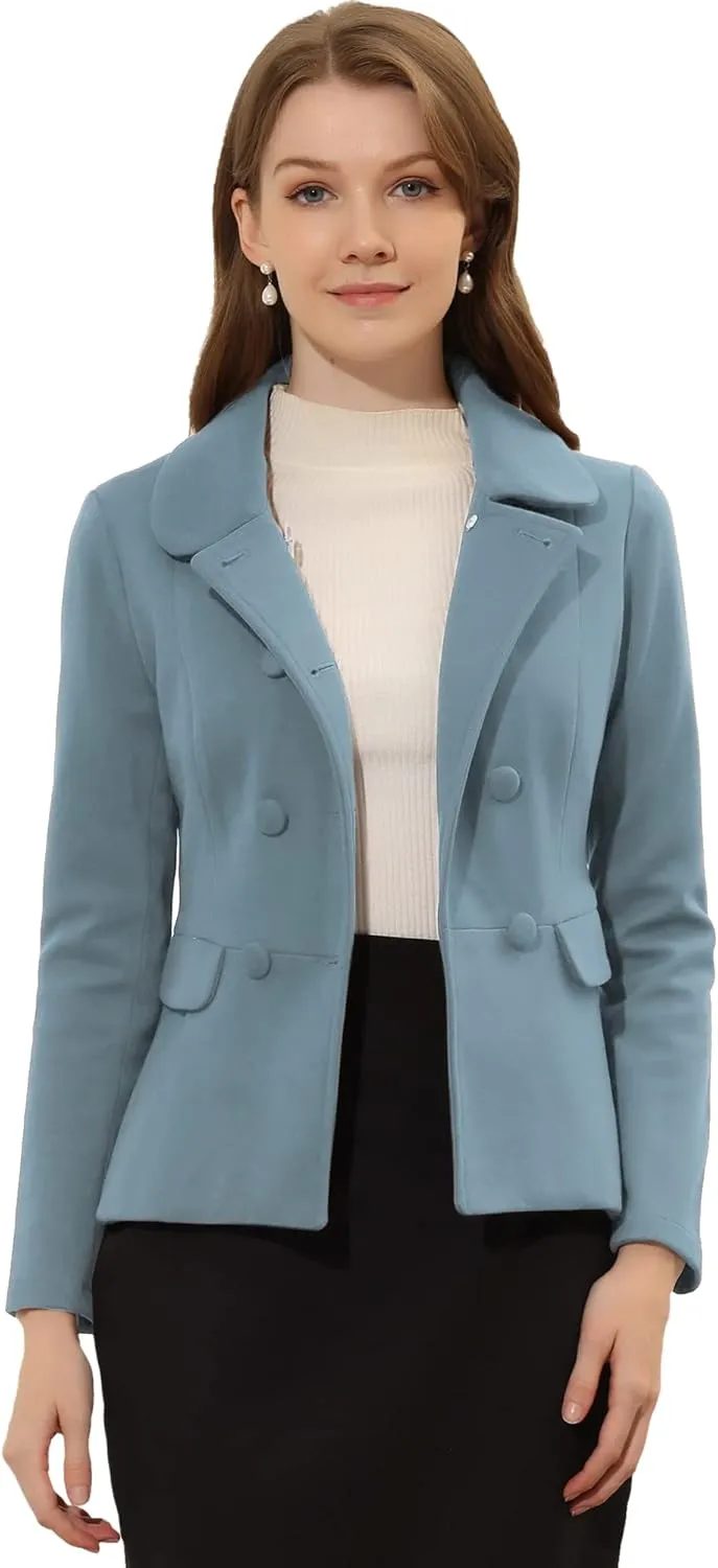 Allegra K Women's Peter Pan Collar Peacoat Double Breasted Short Coat