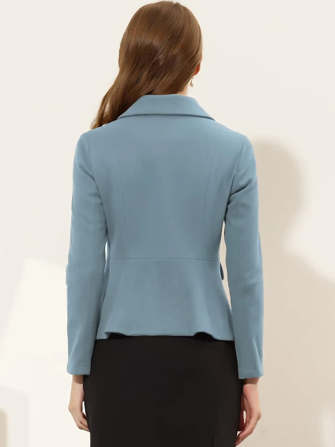Allegra K Women's Peter Pan Collar Peacoat Double Breasted Short Coat