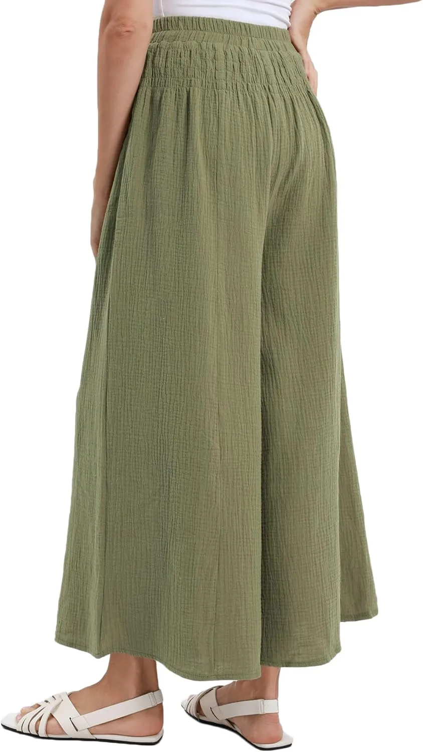 Amazhiyu Womens Wide Leg Palazzo Flowy High Waist Casual Lounge Yoga Pants for Summer