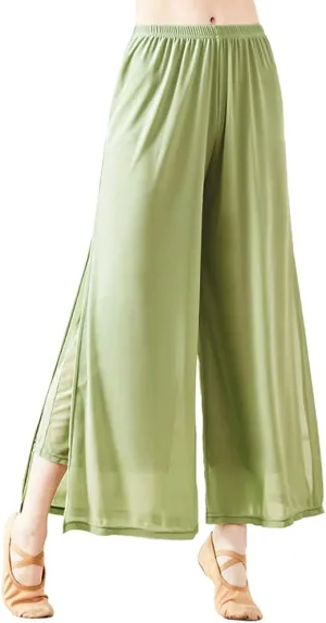 Angcoco Women's Double Layered Stretch Chiffon Dance Training Pants