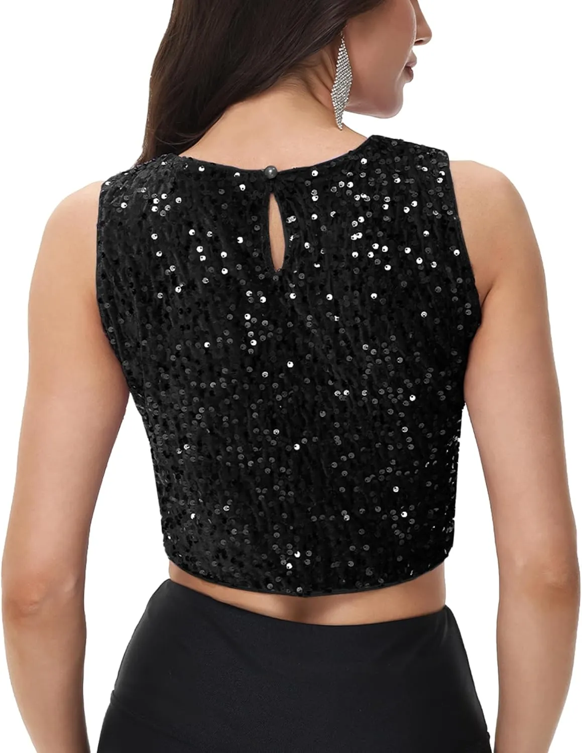 Anna-Kaci Women's Sequin Sleeveless Tops Sparkle Glitter Crew Neck Club Party Nightout Crop Tank Top