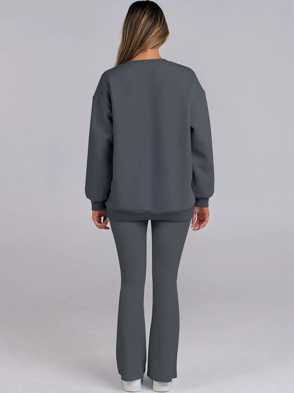 ANRABESS Women 2 Piece Sweatsuits Lounge Set Oversized Fleece Crewneck Sweatshirts Flare Pants 2025 Fall Outfits Clothes