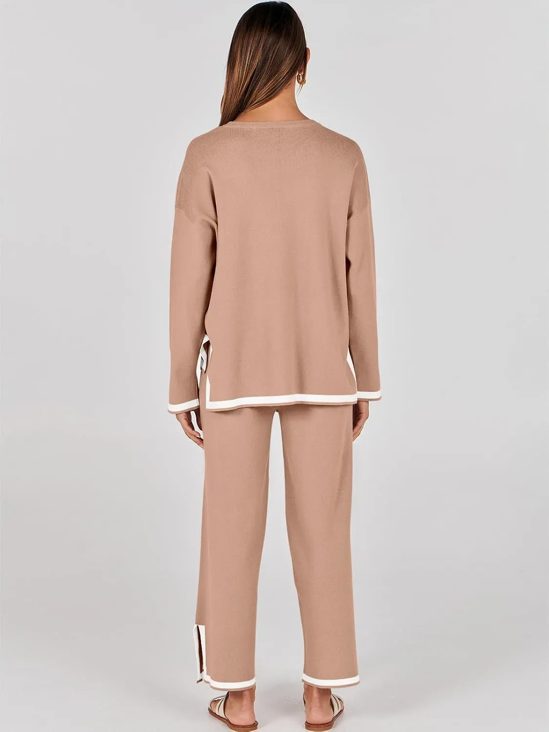 ANRABESS Women's Two Piece Outfits Knit Pullover Sweater Tops & Wide leg Pants Lounge Matching Sweatsuit Tracksuits Sets