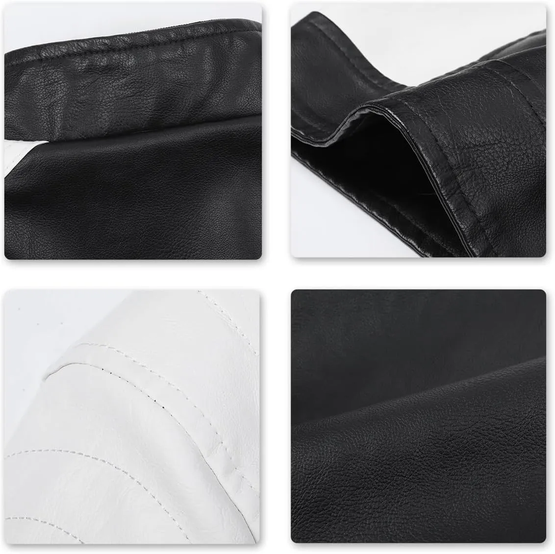 AOWOFS Men's PU Faux Leather Jacket White Black Moto Bomber Fashion Slim Fit Coat