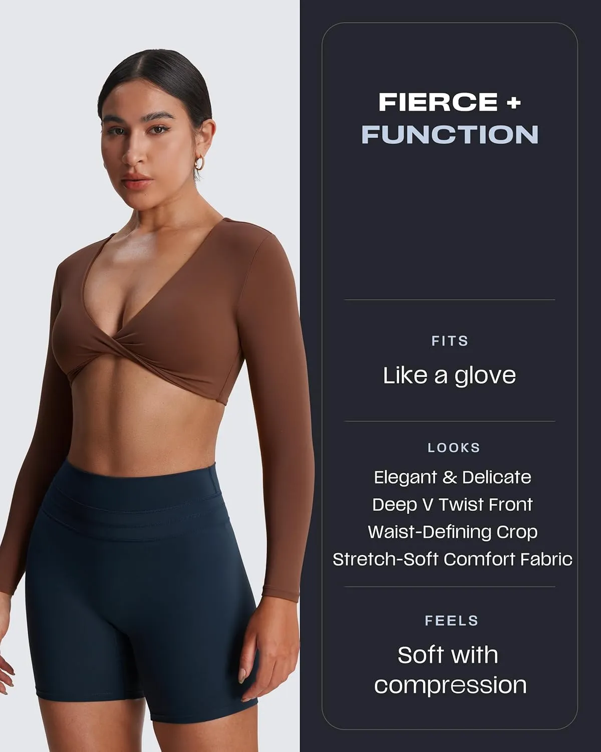 Aoxjox Long Sleeve Crop Tops for Women Sienna Twist Deep V Workout Cropped T Shirt Top