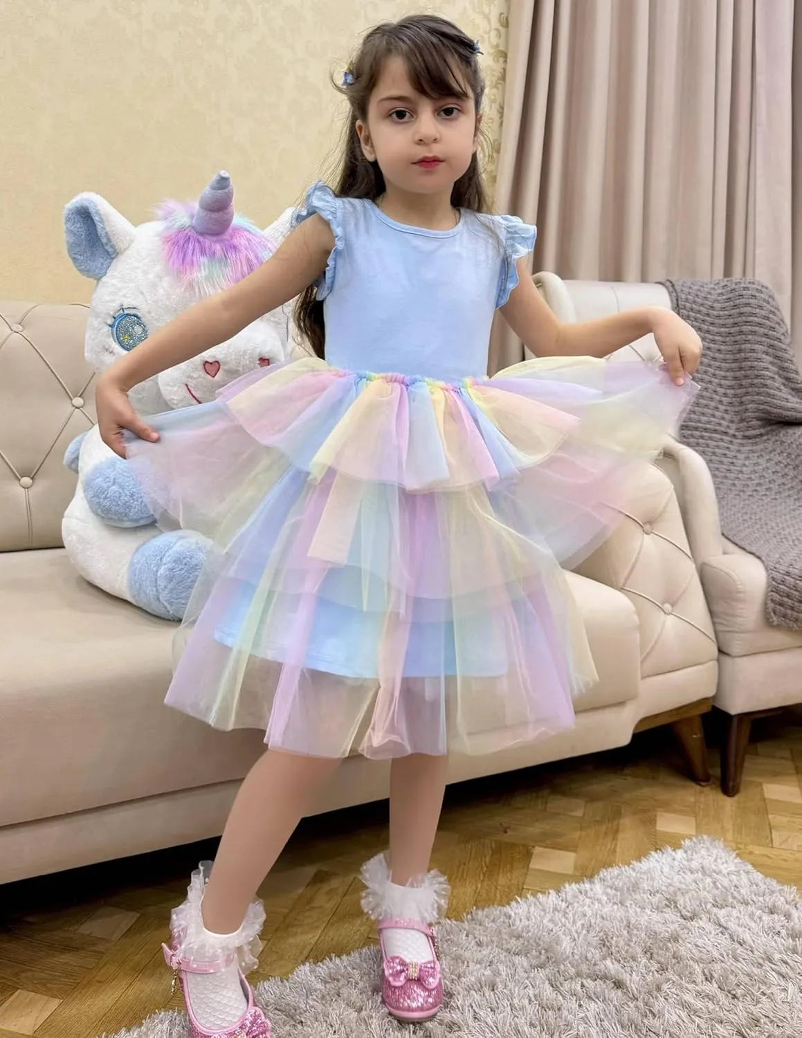 Arshiner Toddler Tutu Dress Girls Fluffy Tiered Summer Dresses Cute Party Tulle Sundress for Kids 2-7Y