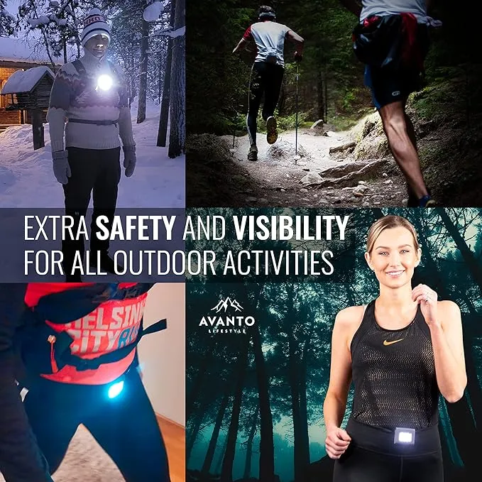AVANTO Clip On Running Light Classic, Original, 200Lumen LED Light, 1h Usetime, Night Running Gear for Runners, USB Rechargable Running Lights for Runners and Joggers, Addon to Reflective Vests