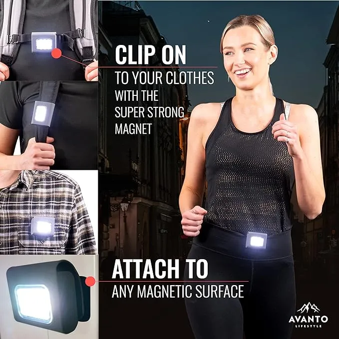 AVANTO Clip On Running Light Classic, Original, 200Lumen LED Light, 1h Usetime, Night Running Gear for Runners, USB Rechargable Running Lights for Runners and Joggers, Addon to Reflective Vests