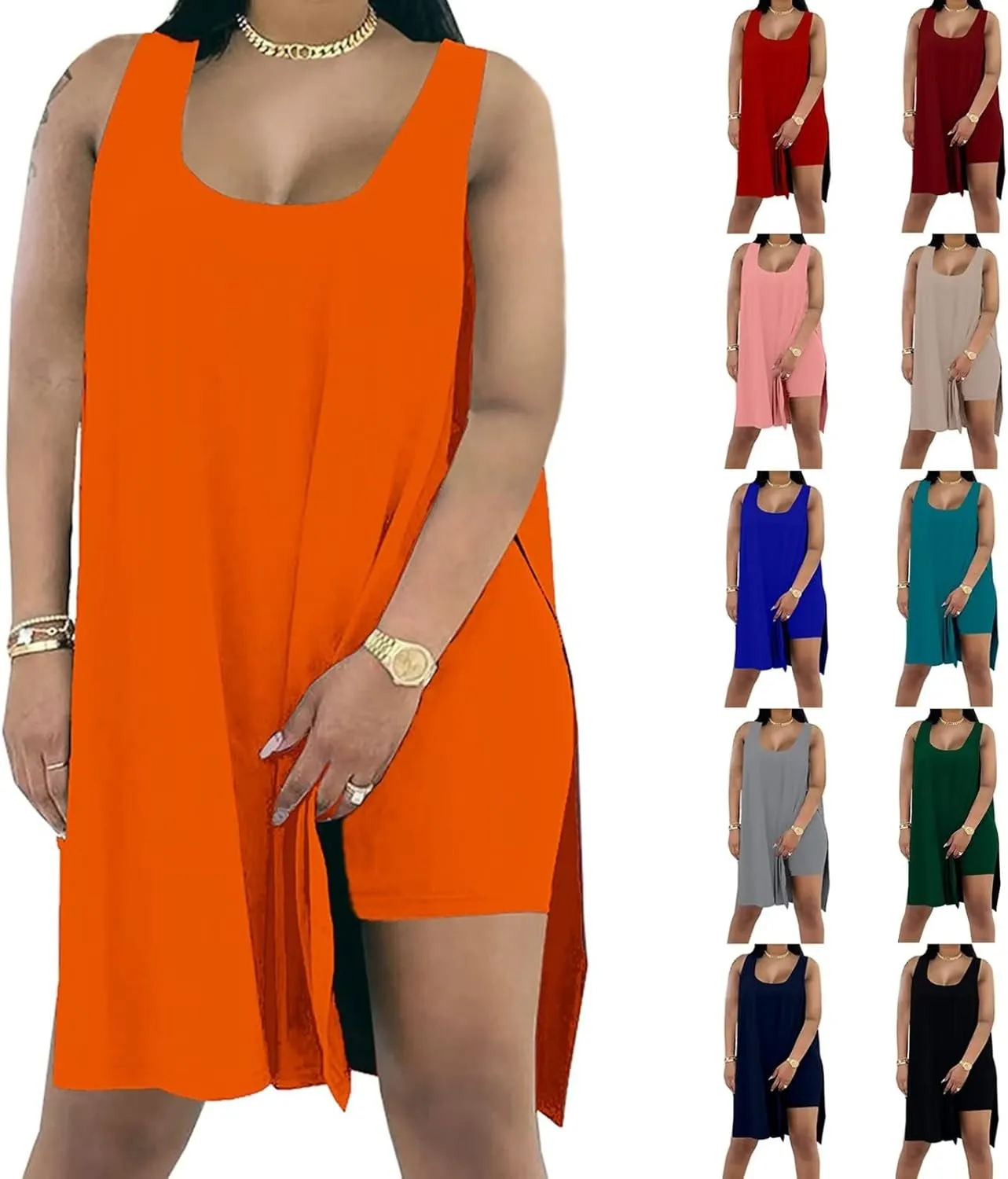 AXOSY Women's Plus Size 2 Piece Outfits Sleeveless Tunic Tops and Bodycon Biker Shorts Sets Tracksuits