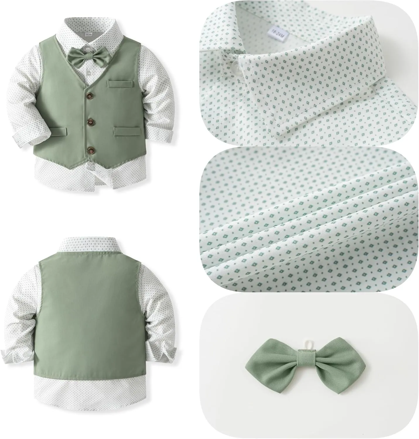 Baby Boys' 4-Piece Set with Dress Shirt, Vest, Pants, and Tie