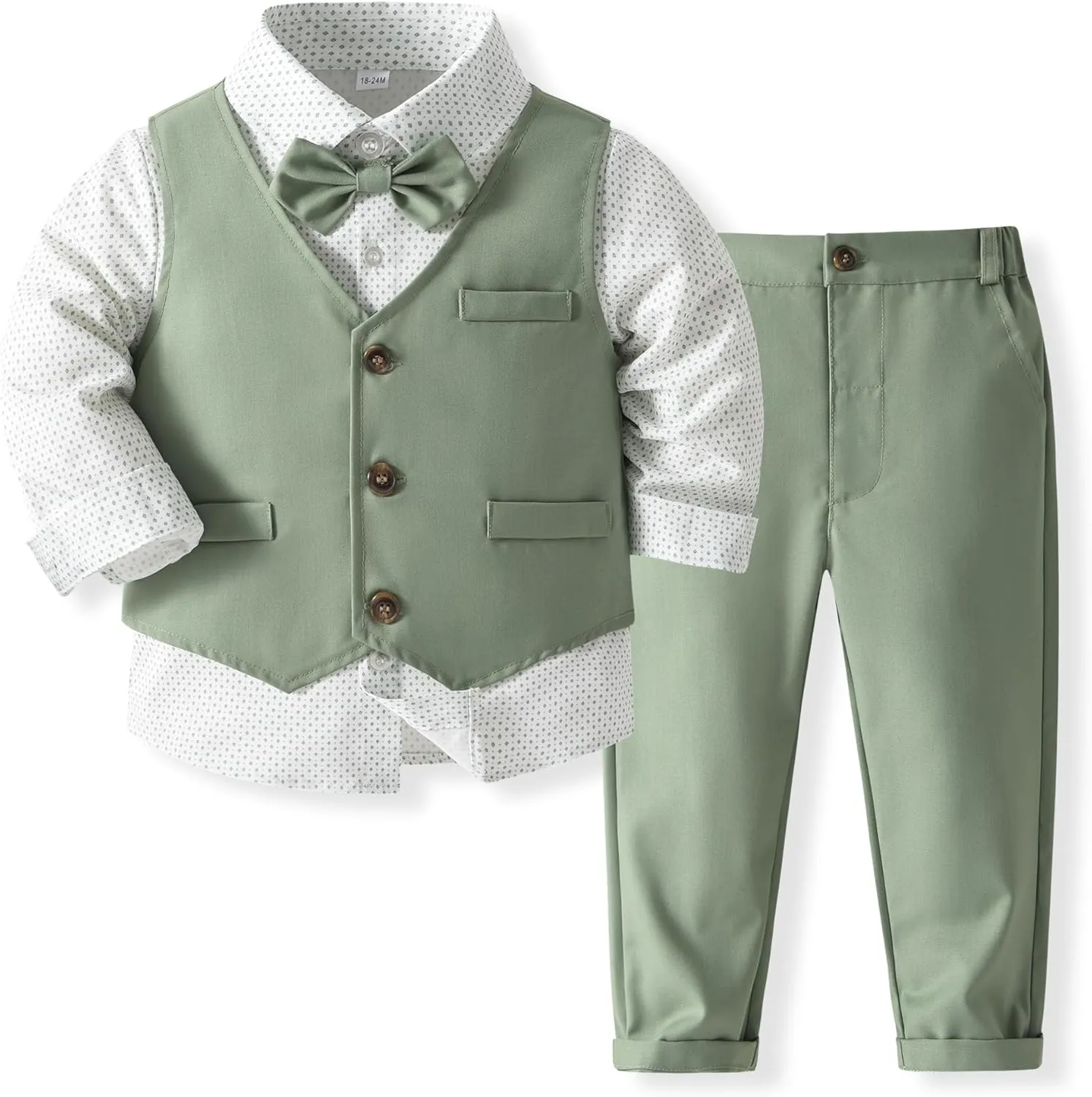 Baby Boys' 4-Piece Set with Dress Shirt, Vest, Pants, and Tie