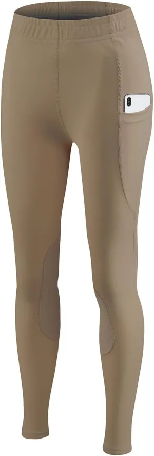 baleaf Girls Riding Pants Kids Equestrian Breeches Knee-Patch Zip Pocket Horseback Tights
