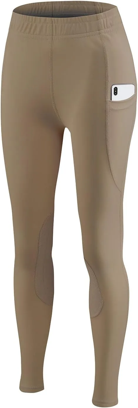 baleaf Girls Riding Pants Kids Equestrian Breeches Knee-Patch Zip Pocket Horseback Tights