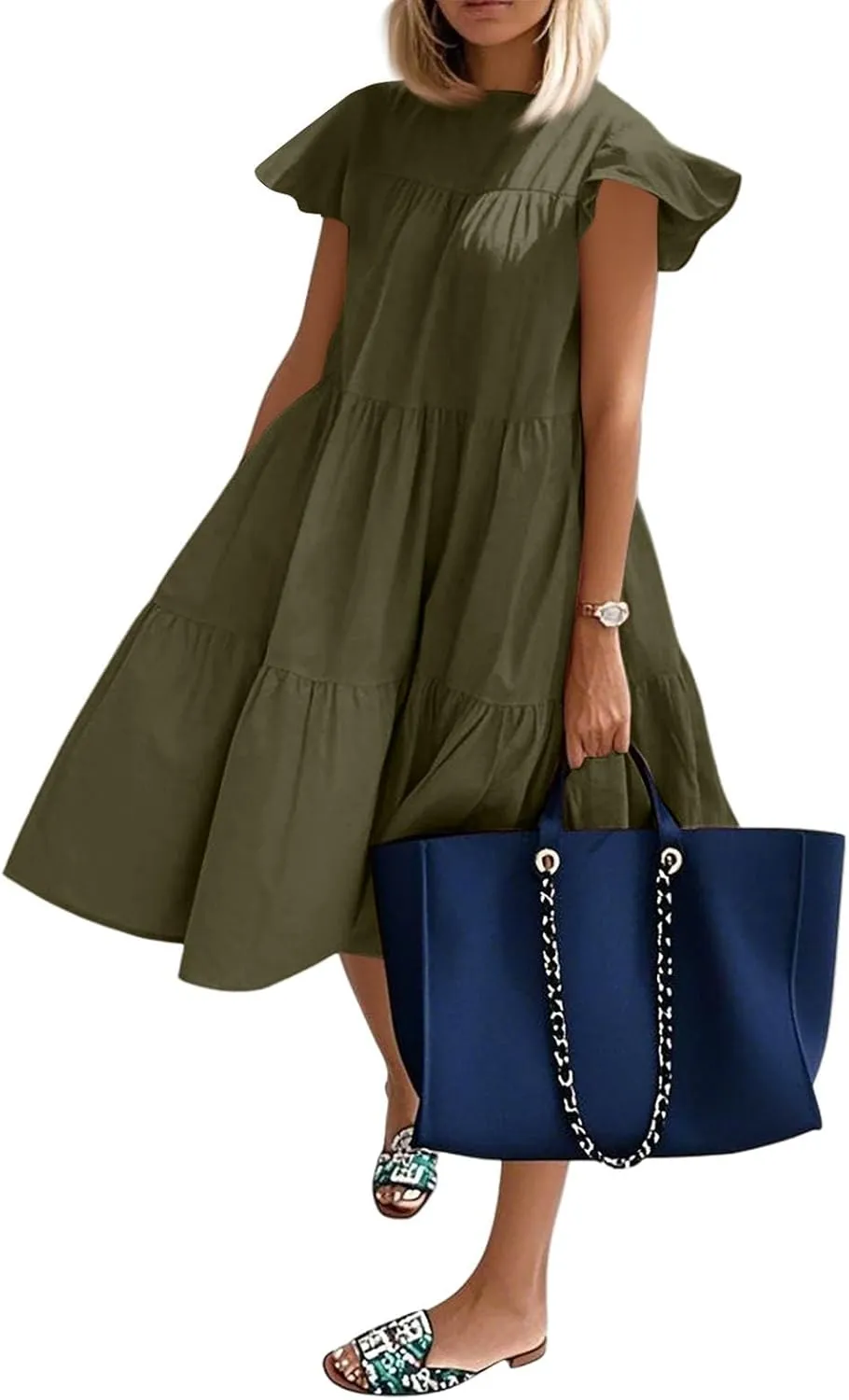 BAXLIMEK Babydoll Dresses for Women,2025 Summer Cute Pleated Ruffle Cap Sleeve Mini Dress,Flowy Tiered Beach Vacation Dress