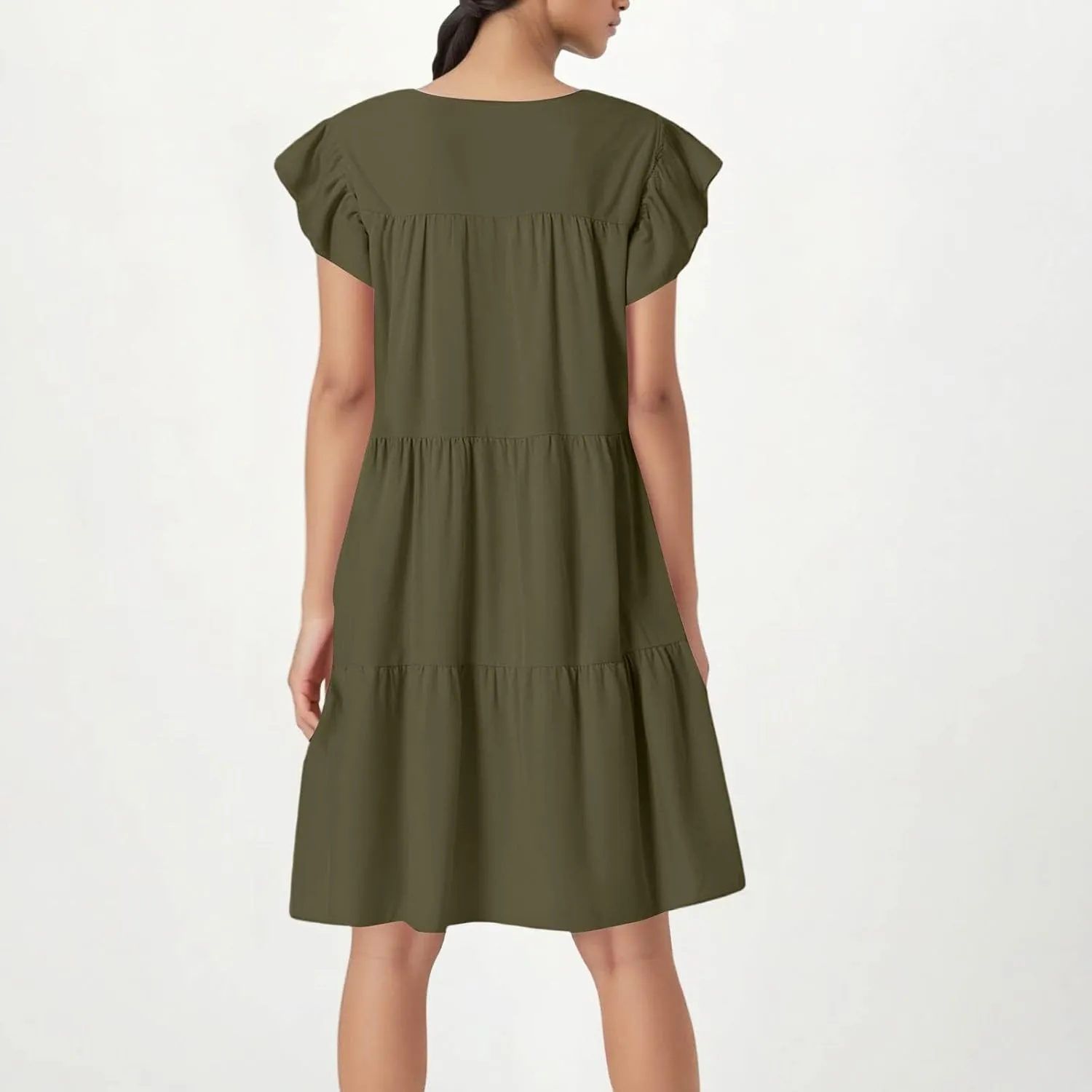 BAXLIMEK Babydoll Dresses for Women,2025 Summer Cute Pleated Ruffle Cap Sleeve Mini Dress,Flowy Tiered Beach Vacation Dress