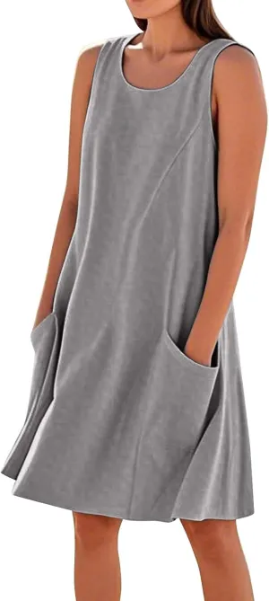 BAXLIMEK Sundresses for Women,2025 Summer Casual Loose U Neck Sleeveless Mini Dress,Trendy Print Flowy Ruched Beach Dress