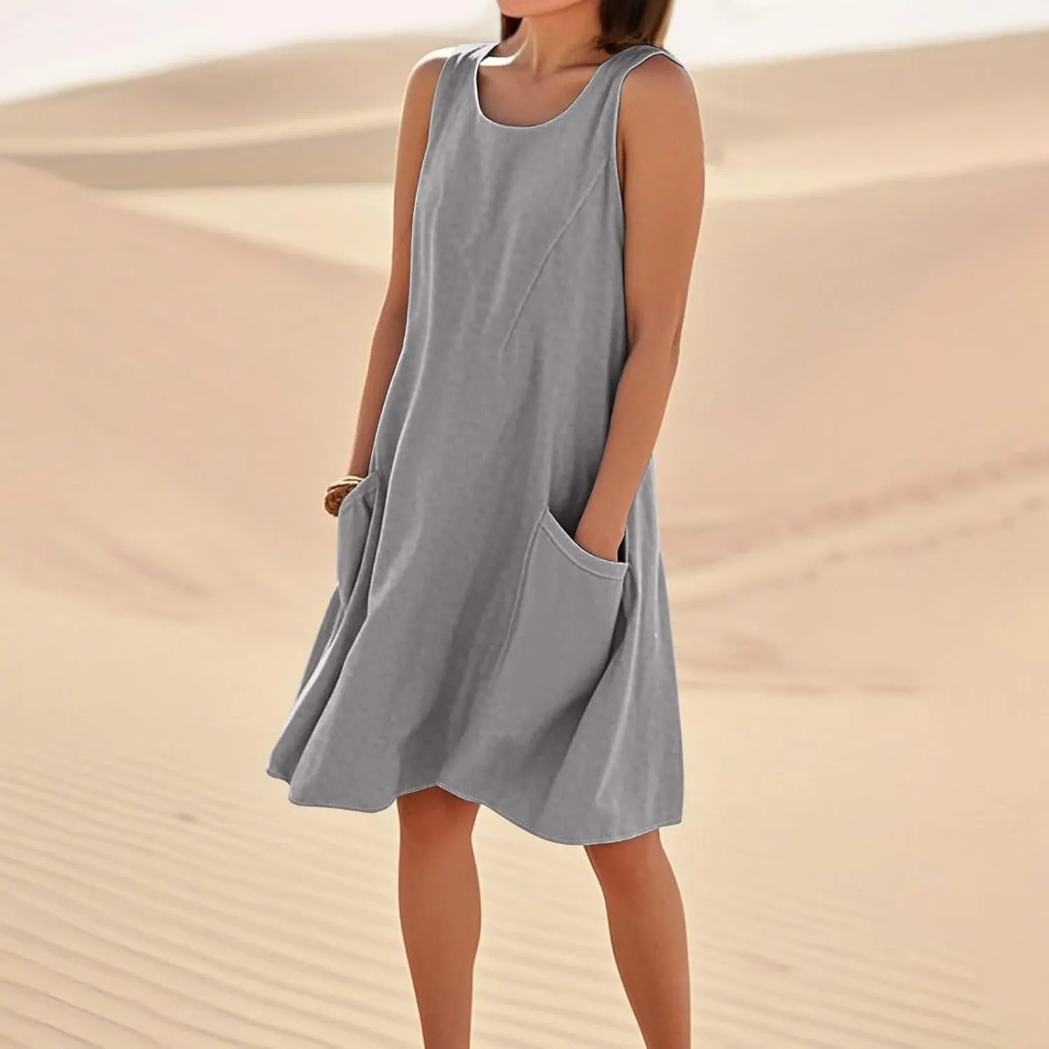 BAXLIMEK Sundresses for Women,2025 Summer Casual Loose U Neck Sleeveless Mini Dress,Trendy Print Flowy Ruched Beach Dress
